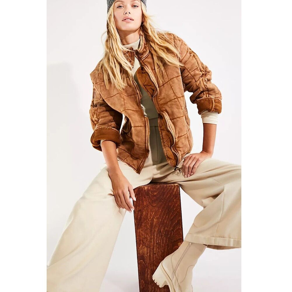 Free People Dolman Quilted Knit Jacket Top Oversized Zip-Up Slouchy S 291170